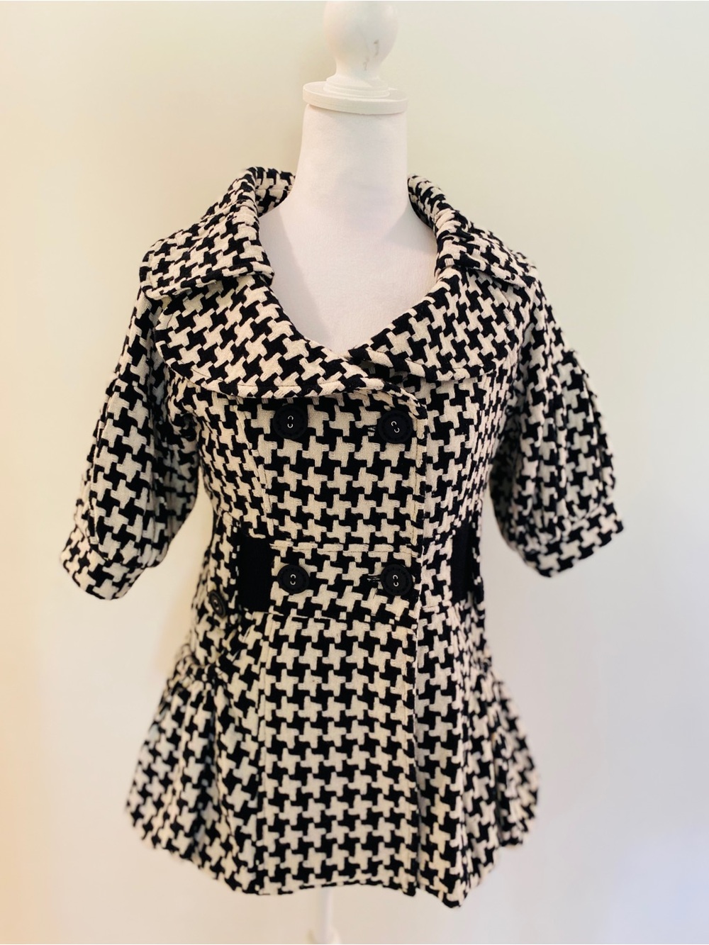 Vintage Pink Martini Houndstooth Jacket | Black & Cream Retro Blazer | Size S